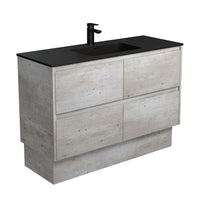 Fienza Amato Industrial 1200 Cabinet on Kickboard, Solid Panels, Bevelled Edge , With Moulded Basin-Top - Montana Solid Surface Industrial Panels