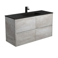 Fienza Amato Industrial 1200 Wall Hung Cabinet, Solid Drawers, Bevelled Edge , With Moulded Basin-Top - Montana Solid Surface Industrial Panels