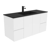 Fienza Fingerpull Gloss White 1200 Wall Hung Cabinet, Solid Doors , With Moulded Basin-Top - Montana Solid Surface