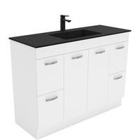 Fienza UniCab Gloss White 1200 Cabinet on Kickboard, Solid Doors , With Moulded Basin-Top - Montana Solid Surface