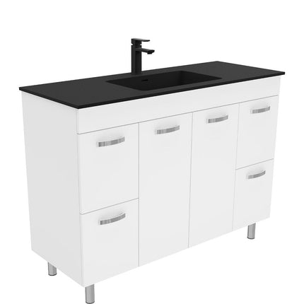 Fienza UniCab 1200 Gloss White Cabinet on Legs, Solid Doors , With Moulded Basin-Top - Montana Solid Surface