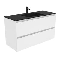 Fienza Quest Gloss White 1200 Wall Hung Cabinet, 2 Solid Drawers , With Moulded Basin-Top - Montana Solid Surface