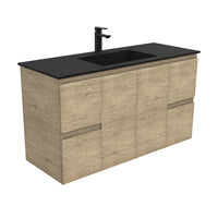 Fienza Edge Scandi Oak 1200 Wall Hung Cabinet, Solid Doors, Bevelled Edge , With Moulded Basin-Top - Montana Solid Surface