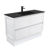 Fienza Hampton Satin White 1200 Cabinet on Kickboard, 2 Solid Drawers , With Moulded Basin-Top - Montana Solid Surface