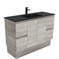 Fienza Edge Industrial 1200 Cabinet on Kickboard, Solid Doors, Bevelled Edge , With Moulded Basin-Top - Montana Solid Surface