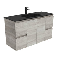 Fienza Edge Industrial 1200 Wall Hung Cabinet, Solid Doors, Bevelled Edge , With Moulded Basin-Top - Montana Solid Surface