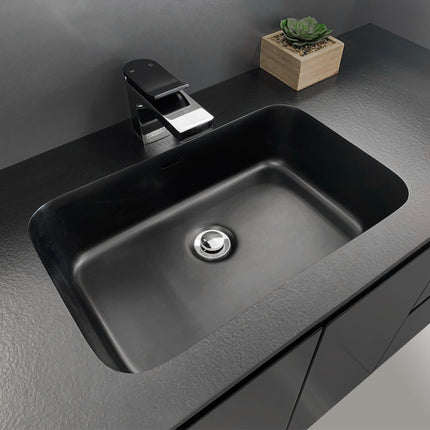 Fienza Fingerpull Satin Black 1200 Wall Hung Cabinet, Solid Doors ,