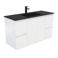 Fienza Figerpull Satin White 1200 Wall Hung Cabinet, Solid Doors , With Moulded Basin-Top - Montana Solid Surface