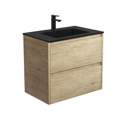 Fienza Amato Scandi Oak 750 Wall Hung Cabinet, Solid Panels, Bevelled Edge , With Moulded Basin-Top - Montana Solid Surface Scandi Oak Panels