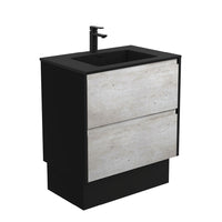 Fienza Amato Industrial 750 Cabinet on Kickboard, Solid Panels, Bevelled Edge , With Moulded Basin-Top - Montana Solid Surface Satin Black Panels