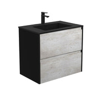 Fienza Amato Industrial 750 Wall Hung Cabinet, Solid Panels, Bevelled Edge , With Moulded Basin-Top - Montana Solid Surface Satin Black Panels