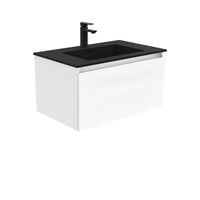 Fienza Manu Gloss White 750 Wall-Hung Cabinet, Solid Drawer , With Moulded Basin-Top - Montana Solid Surface