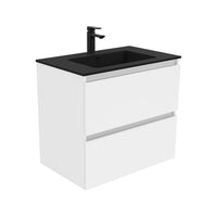 Fienza Quest Gloss White 750 Wall Hung Cabinet, 2 Solid Drawers , With Moulded Basin-Top - Montana Solid Surface