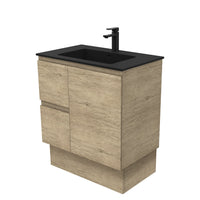 Fienza Edge Scandi Oak 750 Cabinet on Kickboard, Bevelled Edge , With Moulded Basin-Top - Montana Solid Surface Left Hand Drawer