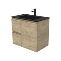 Fienza Edge Scandi Oak 750 Wall Hung Cabinet, Solid Door , With Moulded Basin-Top - Montana Solid Surface Left Hand Drawer