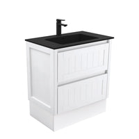 Fienza Hampton Satin White 750 Cabinet on Kickboard, 2 Solid Drawers , With Moulded Basin-Top - Montana Solid Surface