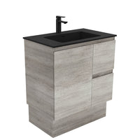 Fienza Edge Industrial 750 Cabinet on Kickboard, Bevelled Edge , With Moulded Basin-Top - Montana Solid Surface Right Hand Drawer