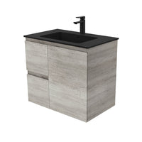 Fienza Edge Industrial 750 Wall Hung Cabinet, Solid Door, Bevelled Edge , With Moulded Basin-Top - Montana Solid Surface Left Hand Drawer