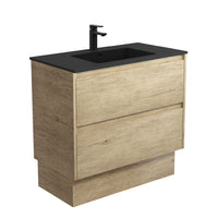 Fienza Amato Scandi Oak 900 Cabinet on Kickboard, Solid Panels, Bevelled Edge , With Moulded Basin-Top - Montana Solid Surface Scandi Oak Panels