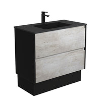 Fienza Amato Industrial 900 Cabinet on Kickboard, Solid Panels, Bevelled Edge , With Moulded Basin-Top - Montana Solid Surface Satin Black Panels