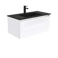 Fienza Manu Gloss White 900 Wall Hung Cabinet, 1 Solid Drawer, 4 Internal Drawers , With Moulded Basin-Top - Montana Solid Surface