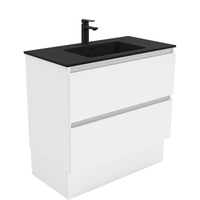 Fienza Quest Gloss White 900 Cabinet on Kickboard, 2 Drawers , With Moulded Basin-Top - Montana Solid Surface