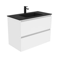 Fienza Quest Gloss White 900 Wall Hung Cabinet, 2 Solid Drawers , With Moulded Basin-Top - Montana Solid Surface