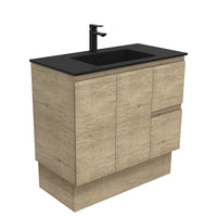 Fienza Edge Scandi Oak 900 Cabinet on Kickboard, Bevelled Edge , With Moulded Basin-Top - Montana Solid Surface Right Hand Drawer