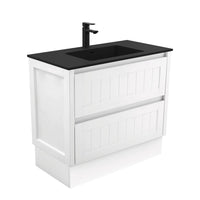 Fienza Hampton Satin White 900 Cabinet on Kickboard, 2 Drawers , With Moulded Basin-Top - Montana Solid Surface