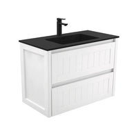 Fienza Hampton Satin White 900 Wall Hung Cabinet, 2 Solid Drawers , With Moulded Basin-Top - Montana Solid Surface