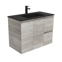 Fienza Edge Industrial 900 Wall Hung Cabinet, Solid Doors, Bevelled Edge , With Moulded Basin-Top - Montana Solid Surface Right Hand Drawer