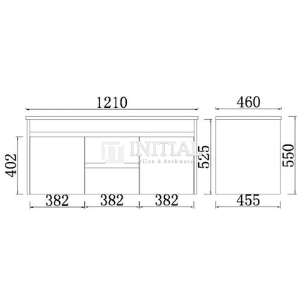 Nova 1200 Plywood Concrete Grey Wall Hung Vanity, 2 Solid Doors ,