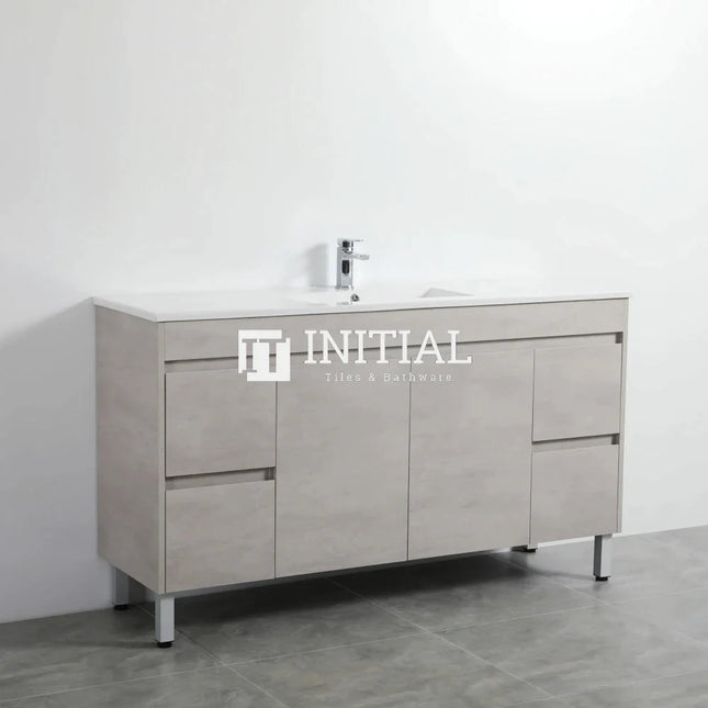 Nova 1200 Plywood Concrete Grey Freestanding Floor Vanity, 2 Solid Doors ,