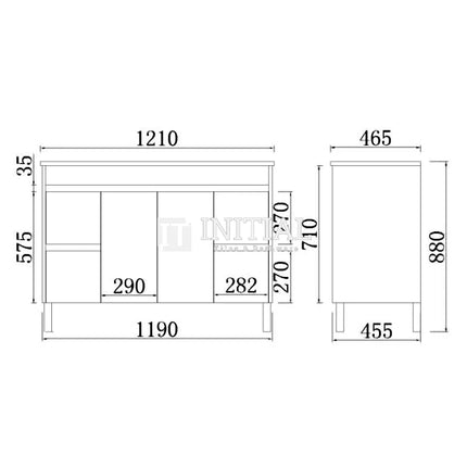 Nova 1200 Plywood Concrete Grey Freestanding Floor Vanity, 2 Solid Doors ,