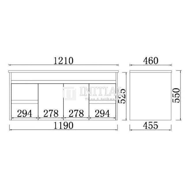 Nova 1200 Plywood Concrete Grey Wall Hung Vanity, 2 Solid Doors ,