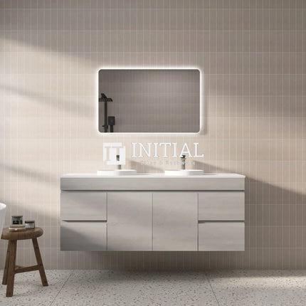 Nova 1500 Plywood Concrete Grey Wall Hung Vanity, 2 Solid Doors, 4 Drawers ,