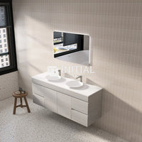 Nova 1500 Plywood Concrete Grey Wall Hung Vanity, 2 Solid Doors, 4 Drawers ,