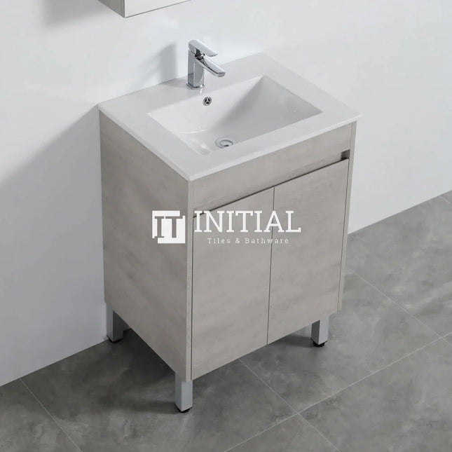 Nova 600 Plywood Concrete Grey Freestanding Floor Vanity, 2 Solid Doors ,