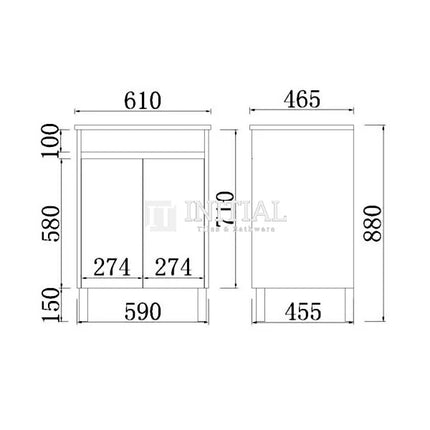 Nova 600 Plywood Concrete Grey Freestanding Floor Vanity, 2 Solid Doors ,