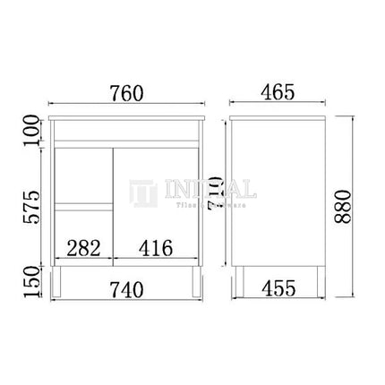 Nova 750 Plywood Concrete Grey Freestanding Floor Vanity, 1 Solid Door, 2 Drawers ,