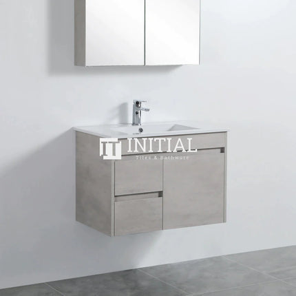 Nova 750 Plywood Concrete Grey Wall Hung Vanity, 1 Solid Door, 2 Drawers ,