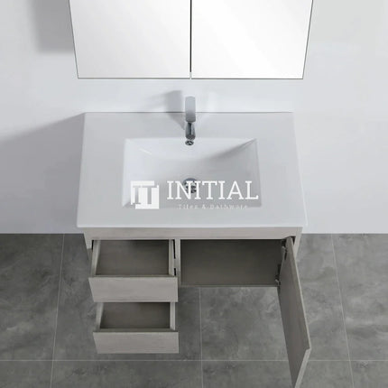 Nova 750 Plywood Concrete Grey Wall Hung Vanity, 1 Solid Door, 2 Drawers ,