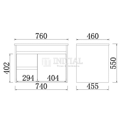Nova 750 Plywood Concrete Grey Wall Hung Vanity, 1 Solid Door, 2 Drawers ,