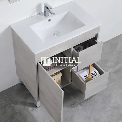 Nova 750 Plywood Concrete Grey Freestanding Floor Vanity, 1 Solid Door, 2 Drawers ,