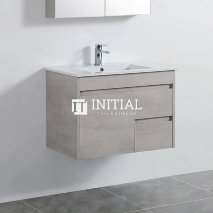 Nova 750 Plywood Concrete Grey Wall Hung Vanity, 1 Solid Door, 2 Drawers ,