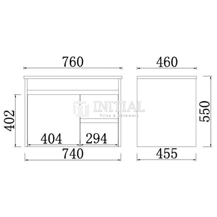 Nova 750 Plywood Concrete Grey Wall Hung Vanity, 1 Solid Door, 2 Drawers ,