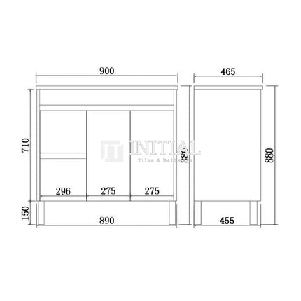 Nova 900 Plywood Concrete Grey Freestanding Floor Vanity, 2 Solid Doors, 2 Drawers ,