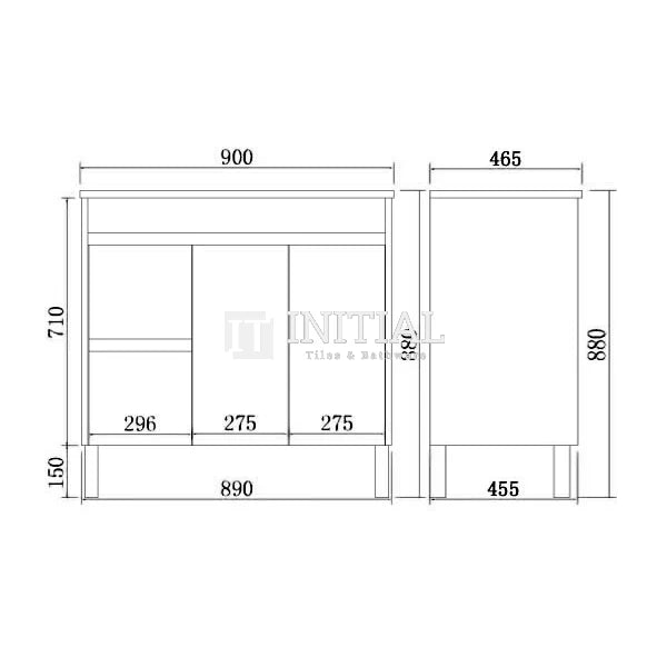 Nova 900 Plywood Concrete Grey Freestanding Floor Vanity, 2 Solid Doors, 2 Drawers ,