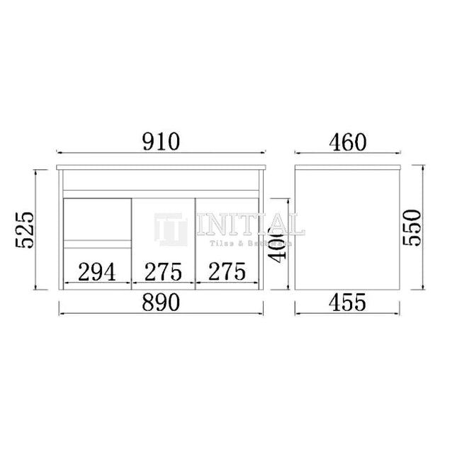 Nova 900 Plywood Concrete Grey Wall Hung Vanity, 2 Solid Doors, 2 Drawers ,