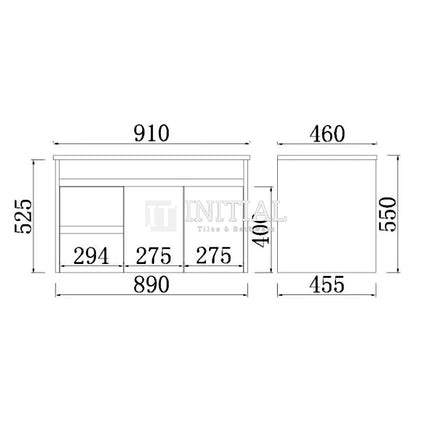Nova 900 Plywood Concrete Grey Wall Hung Vanity, 2 Solid Doors, 2 Drawers ,